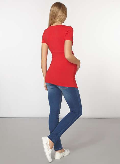 **Maternity Red Ruched Wrap Top